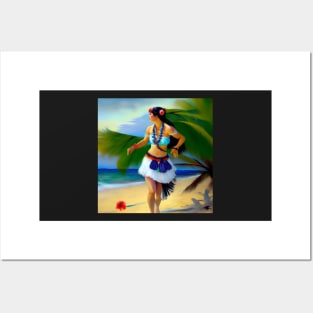 Hula Girl Hawaiian Luau Impressionist Painting Hawaii Palm Trees Posters and Art